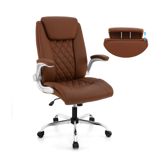 Height Adjustable PU Leather Office Chair with 6-level Headrest-