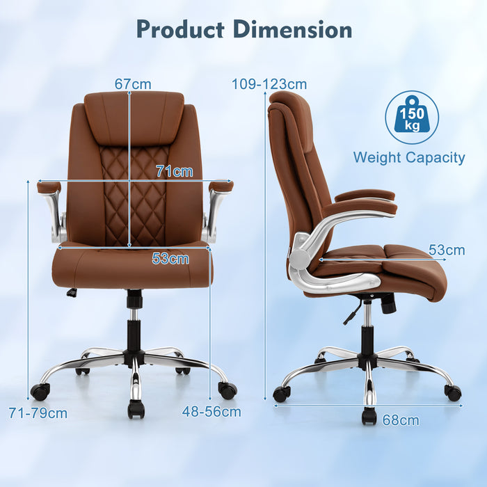 Height Adjustable PU Leather Office Chair with 6-level Headrest-