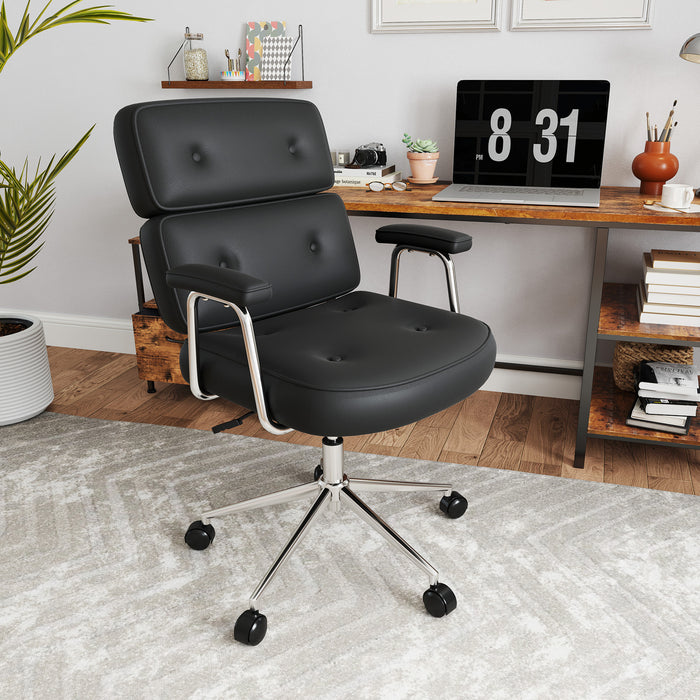 PU Leather Upholstered Office Chair with Button Tufted Back-