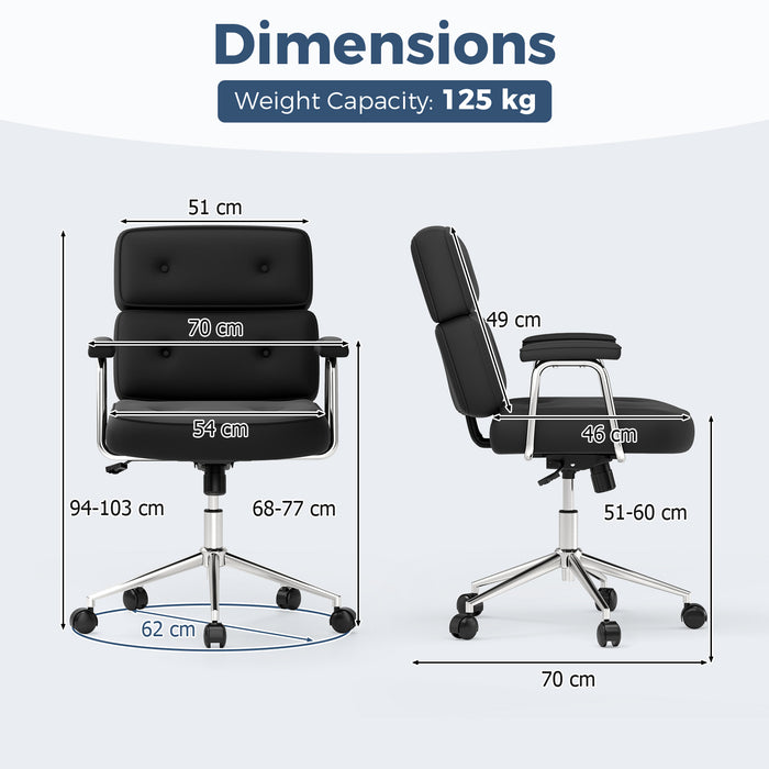 PU Leather Upholstered Office Chair with Button Tufted Back-