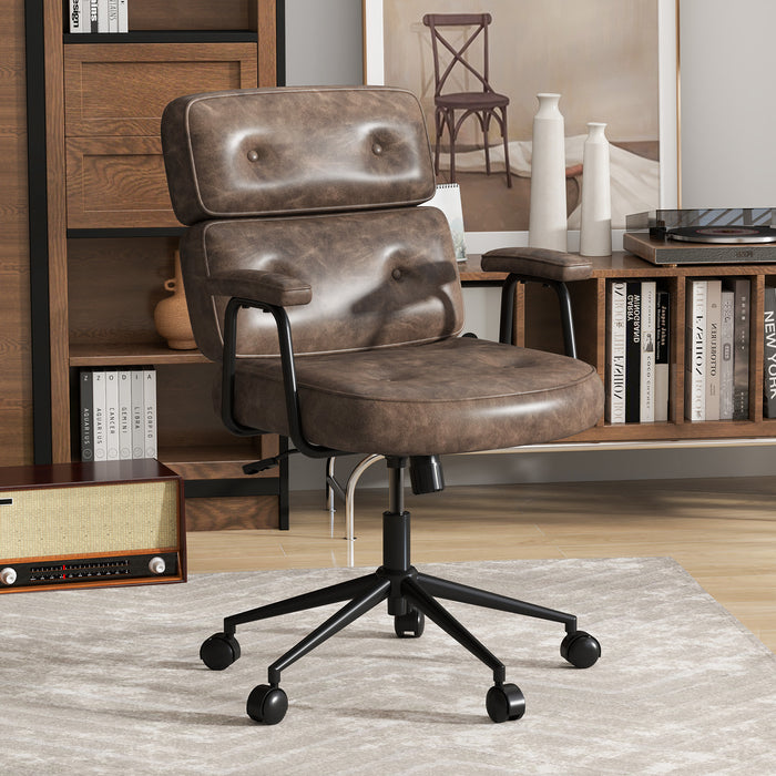 PU Leather Upholstered Office Chair with Button Tufted Back-