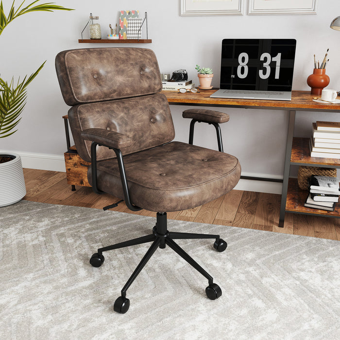 PU Leather Upholstered Office Chair with Button Tufted Back-