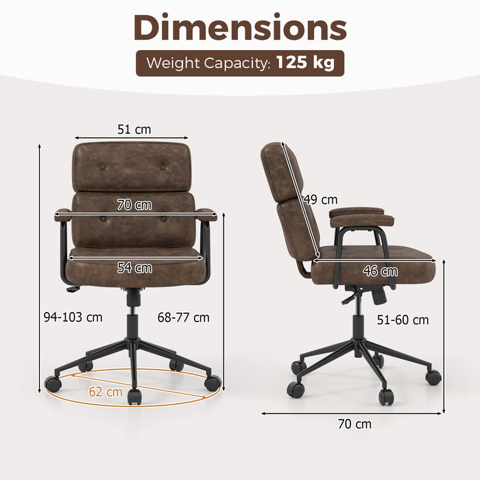 PU Leather Upholstered Office Chair with Button Tufted Back-