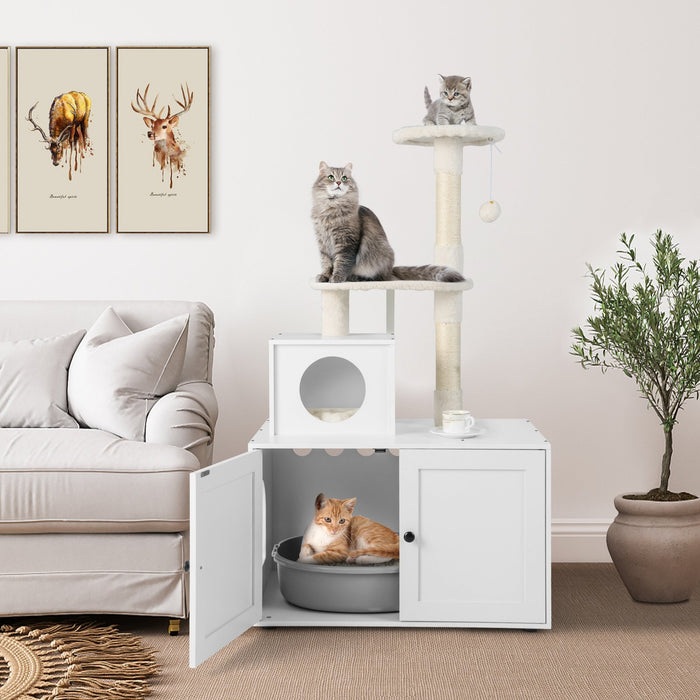 Cat Litter Box Enclosure with Cat Tree and Kitty Condo-