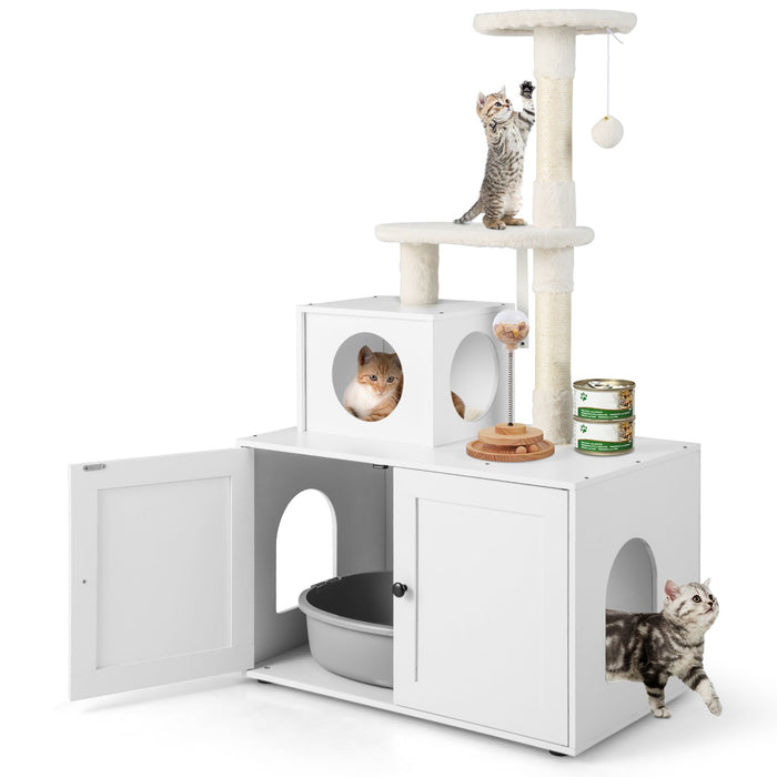 Cat Litter Box Enclosure with Cat Tree and Kitty Condo-