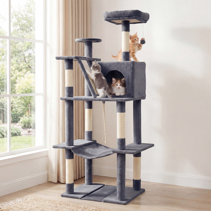 158 CM Tall Cat Tree Tower for Indoor Cats with Plush Top Perch-
