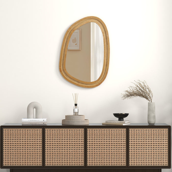 Irregular PVC Rattan Wall Mirror Boho Style Decorative Mirror-