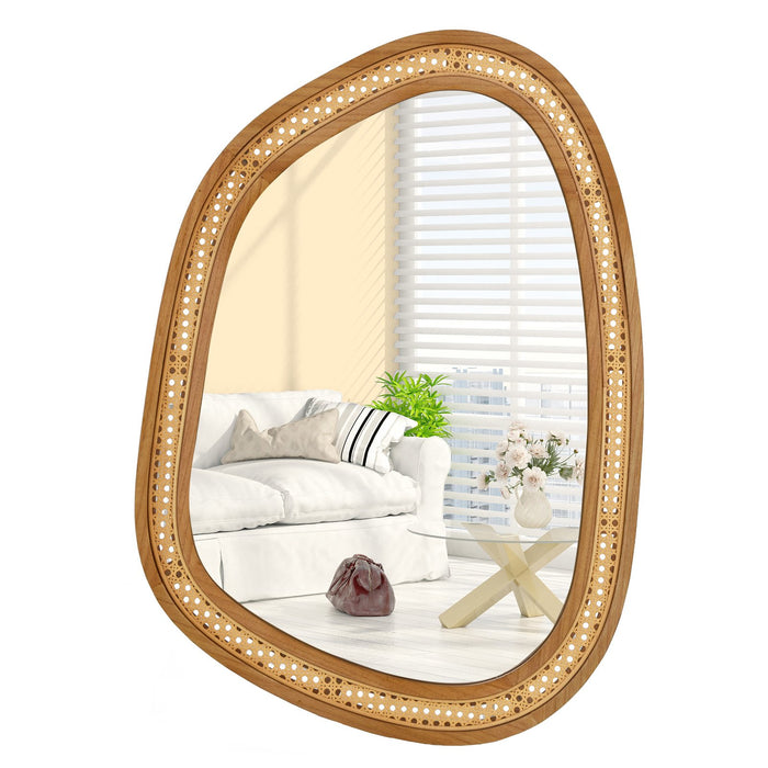 Irregular PVC Rattan Wall Mirror Boho Style Decorative Mirror-