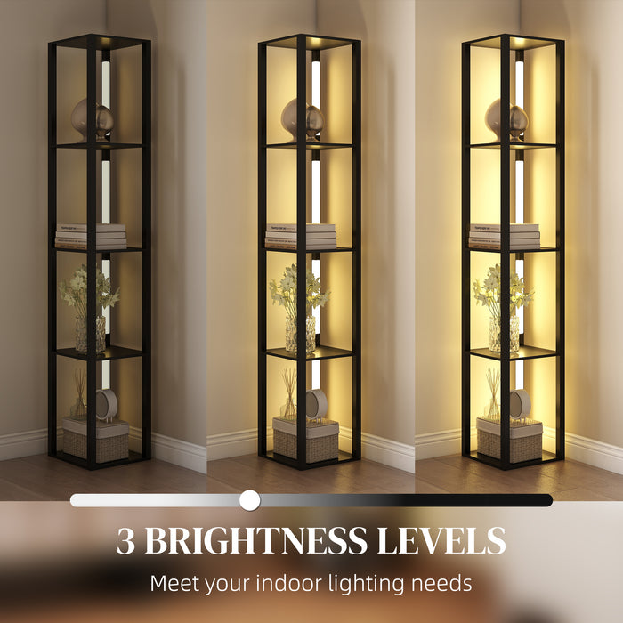 HOMCOM Floor Lamp with Shelves, 4 Layer Dimmable Column Modern Standing Lamp with 3 Brightness Levels and Foot Switch for Living Room, Bedroom, Office, Black