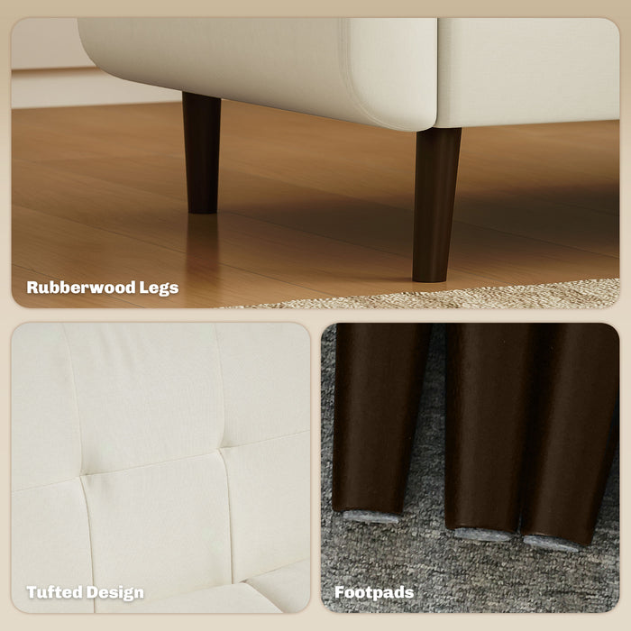 HOMCOM 2 Seater Sofa, Modern Tufted Fabric Couch, Upholstered Loveseat with Wood Legs for Small Space, Living Room, Bedroom, Office, Cream White