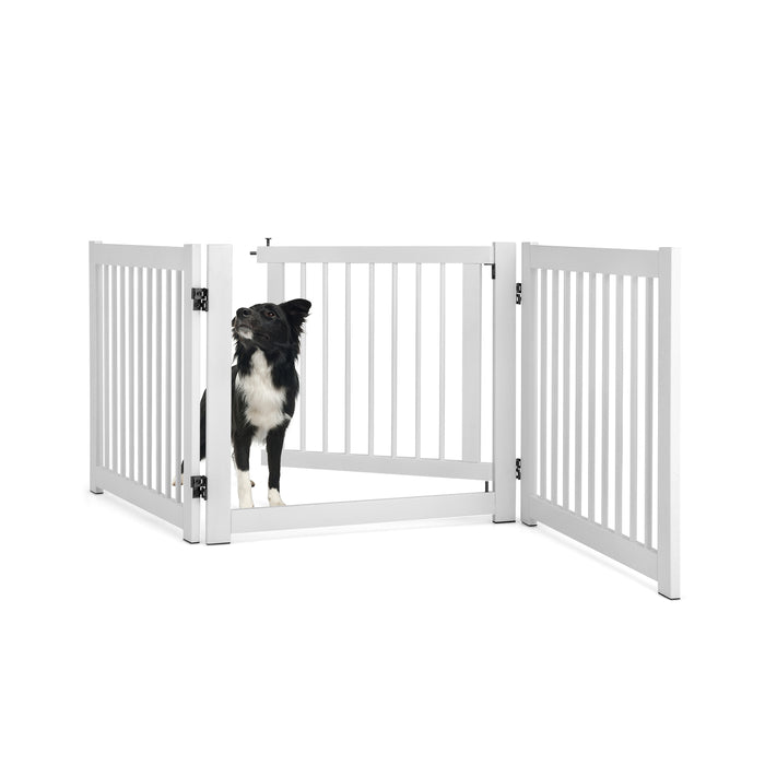 Foldable Freestanding Pet Gate - Lockable Door Feature, Ideal for Doorways and Stairs - Perfect Solution for Pet Safety and Containment