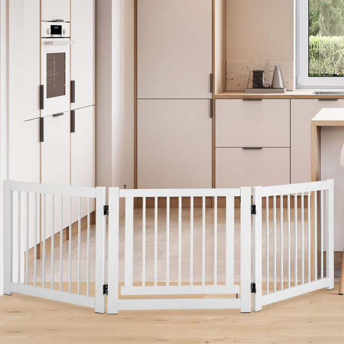 Foldable Freestanding Pet Gate - Lockable Door Feature, Ideal for Doorways and Stairs - Perfect Solution for Pet Safety and Containment