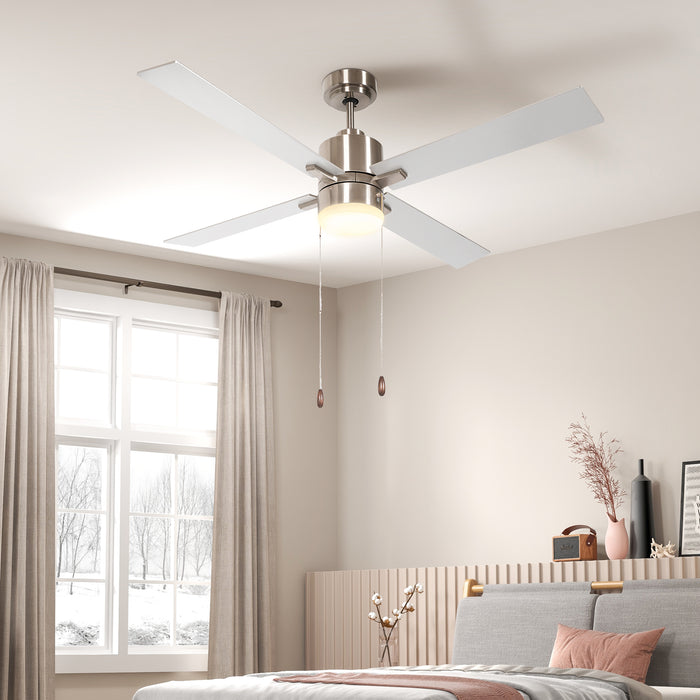 Ceiling Fan with LED Illumination - Dual-Finish Reversible Blades and Pull-Chain Operation - Sleek Silver Design for Modern Home Lighting