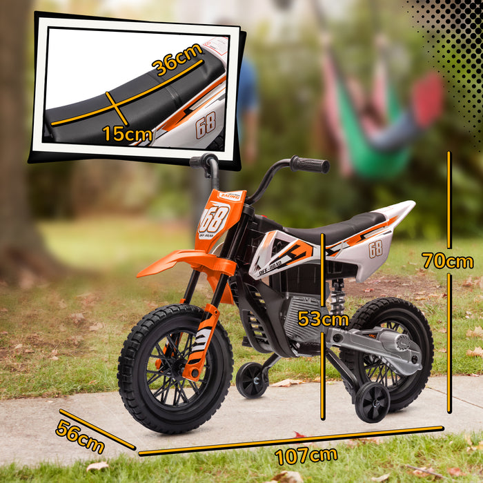 AIYAPLAY 12V Kids Electric Motorbike, Kids Electric Ride on Motorcycle w/ Twist Grip Throttle, Training Wheels - Orange | Aosom UK