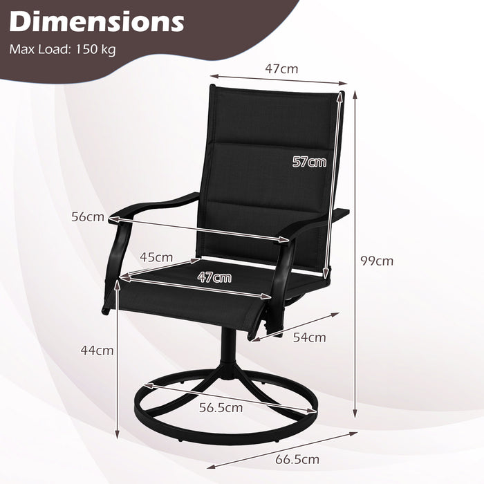 Padded Patio Swivel Chairs Set of 2 Ergonomic Outdoor Dining Chairs with Breathable Fabric High Back-Black