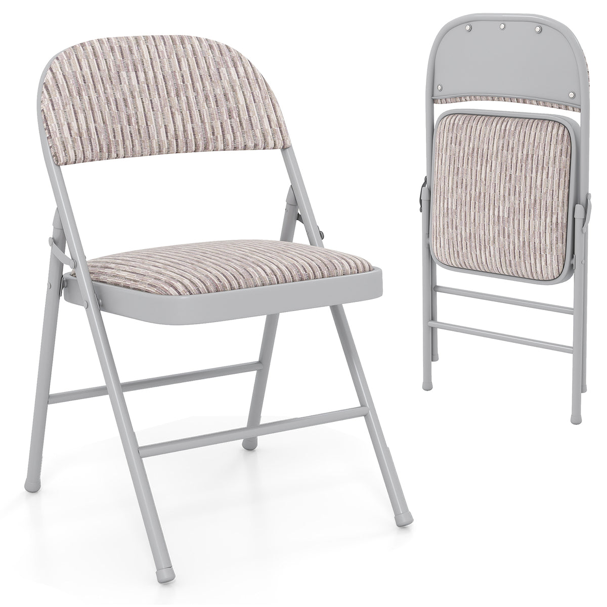 Padded Party Chairs with Metal Frame for Indoor Outdoor Use-Beige