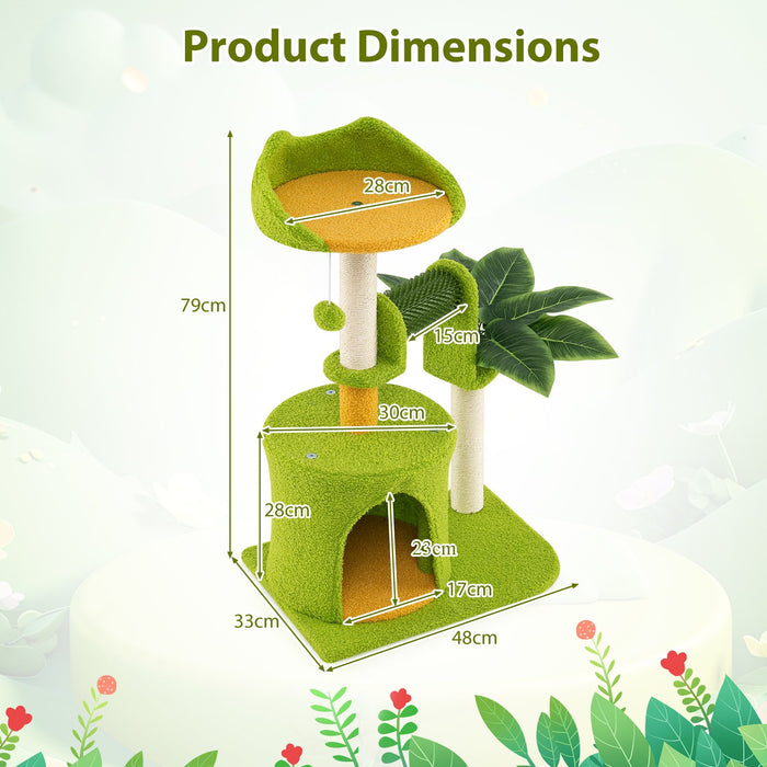 Palm Cat Tree Cat Tower Multi-Level Pet Play House-