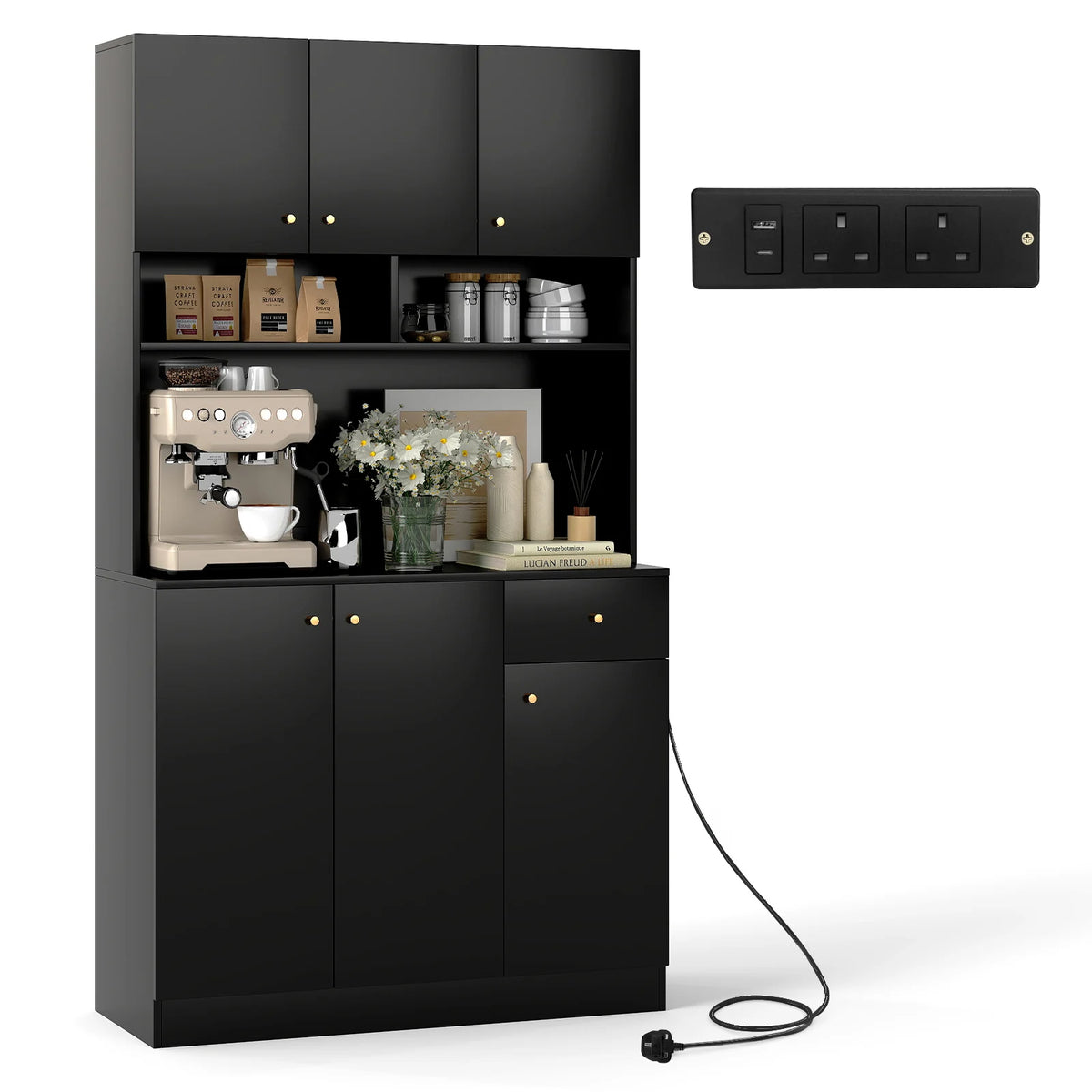 180cm Tall Pantry Cabinet with Outlets and Anti-Tipping Kits-