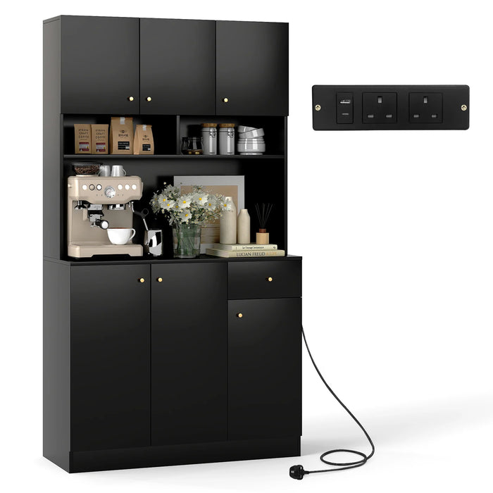 180cm Tall Pantry Cabinet with Outlets and Anti-Tipping Kits-