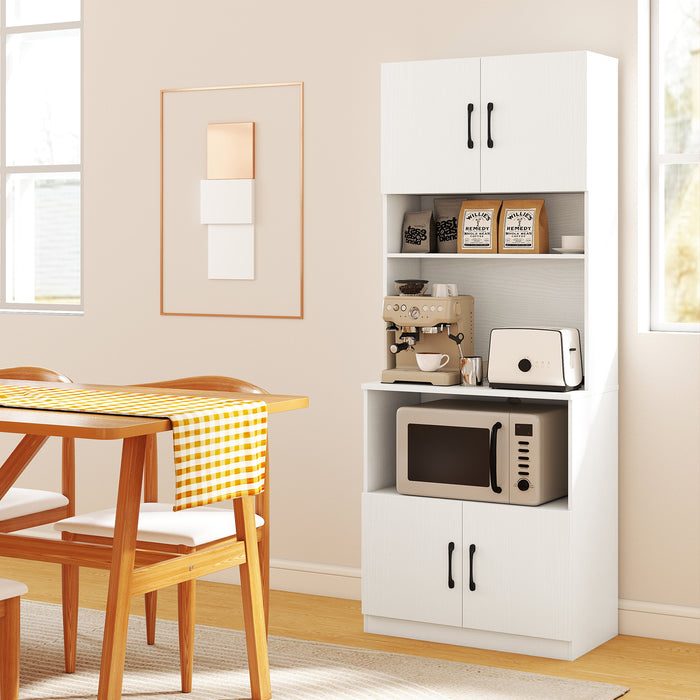 Pantry Cabinet with Power Outlets Freestanding Narrow Kitchen Hutch with 4 Doors-White