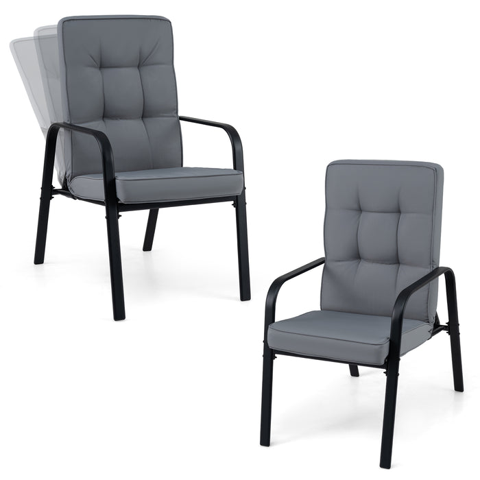 Patio Chairs Set of 2 Porch Armchairs with 5-Level Adjustable Backrests-Grey