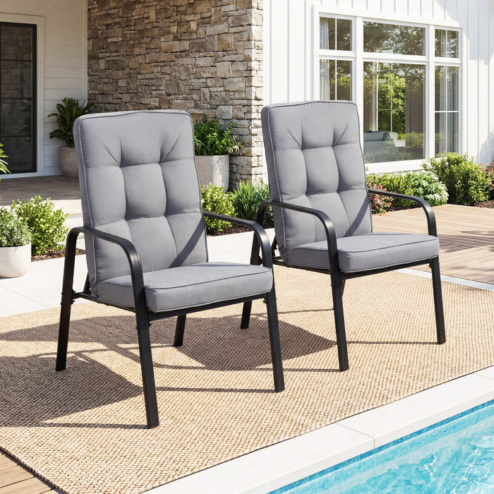 Patio Chairs Set of 2 Porch Armchairs with 5-Level Adjustable Backrests-Grey