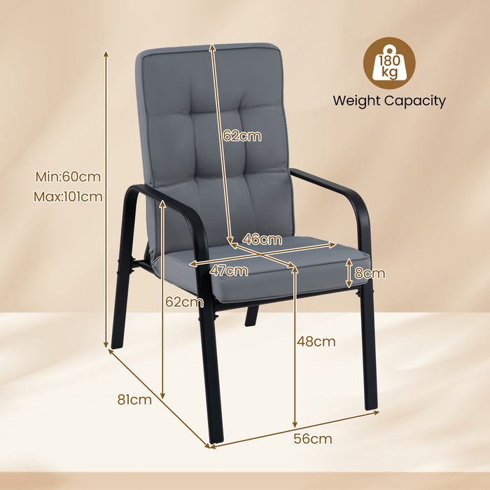 Patio Chairs Set of 2 Porch Armchairs with 5-Level Adjustable Backrests-Grey