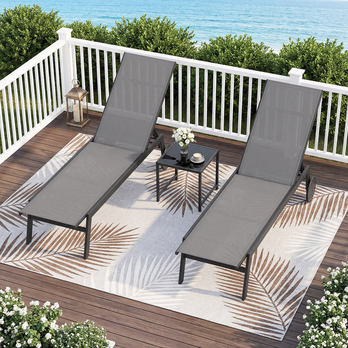 Patio Chaise Lounge Chair with Wheels Outdoor Recliner with 6-Level Adjustable Backrest-Black