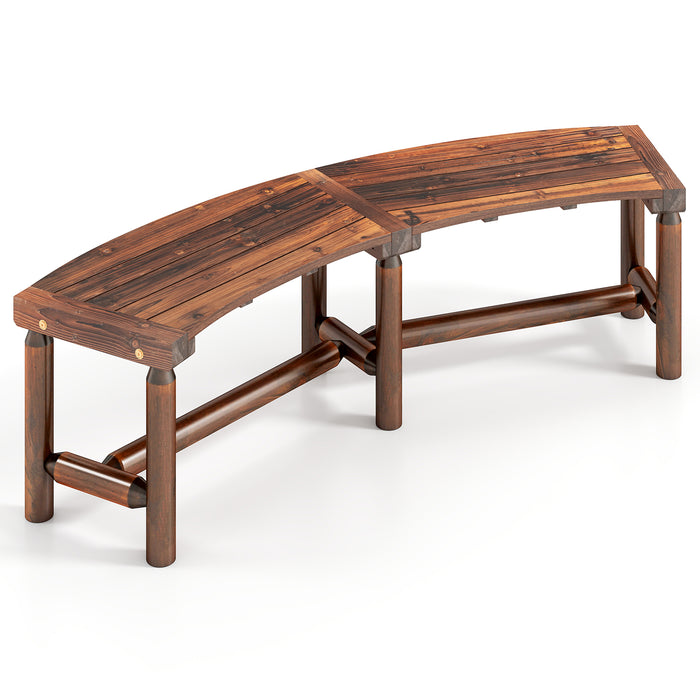 Patio Curved Bench Solid Wood Fire Pit Bench for 2-3 People Outdoor Backless Loveseat-