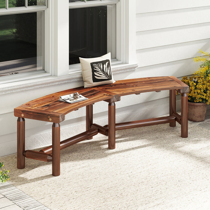 Patio Curved Bench Solid Wood Fire Pit Bench for 2-3 People Outdoor Backless Loveseat-