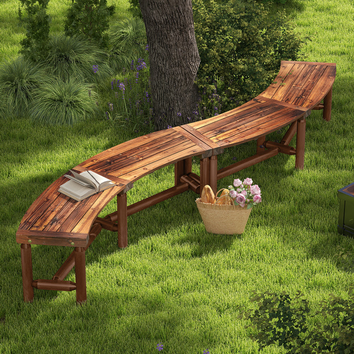 Patio Curved Bench Solid Wood Fire Pit Bench for 2-3 People Outdoor Backless Loveseat-