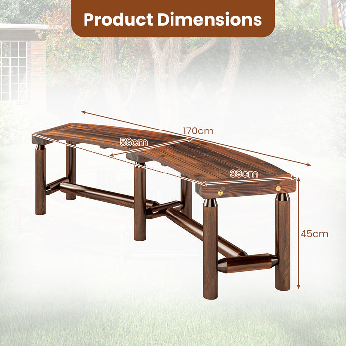 Patio Curved Bench Solid Wood Fire Pit Bench for 2-3 People Outdoor Backless Loveseat-