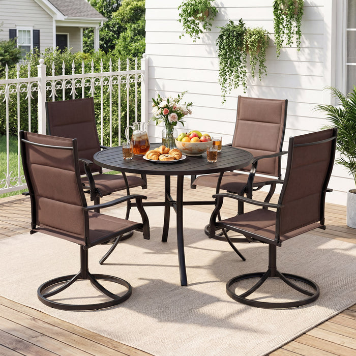 Patio Dining Table 108CM Round Metal Slat Table with Umbrella Hole-