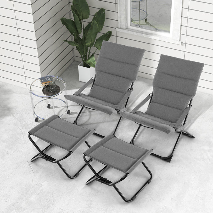 Patio Folding Sling Chair with Ottoman and Removable Cushion Set of 2-