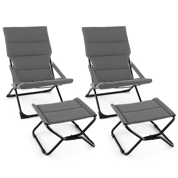 Patio Folding Sling Chair with Ottoman and Removable Cushion Set of 2-