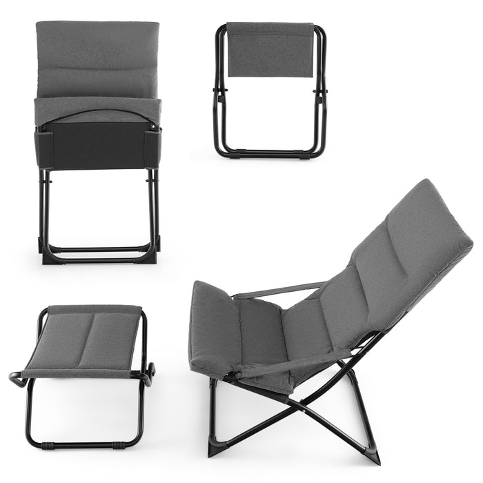 Patio Folding Sling Chair with Ottoman and Removable Cushion Set of 2-