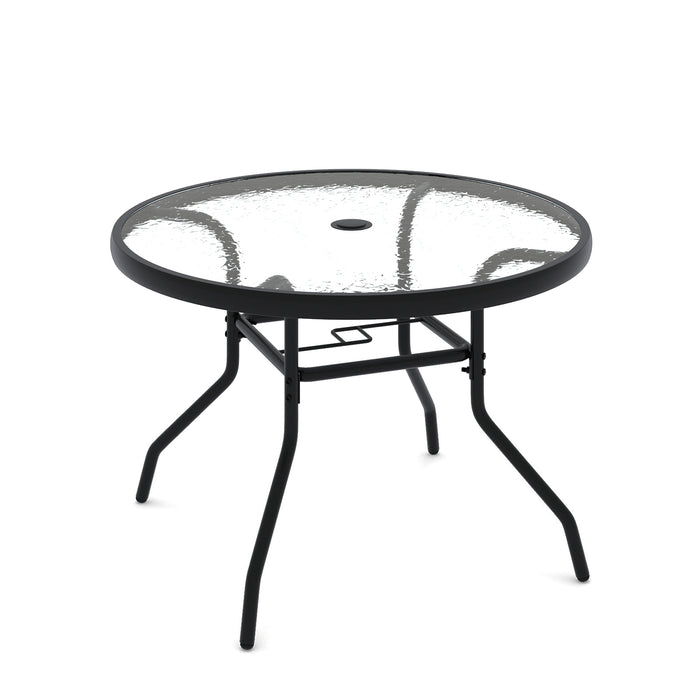 Patio Side Table Outdoor Round Bistro Table with Tempered Glass Top and Umbrella Hole