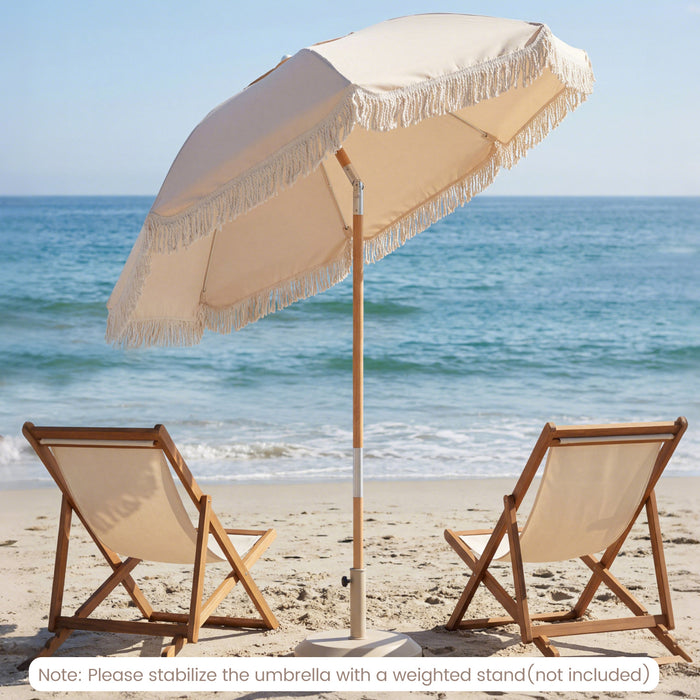 Patio Umbrella with Fringe Tassel Market Table Umbrella with Push Button Tilt-