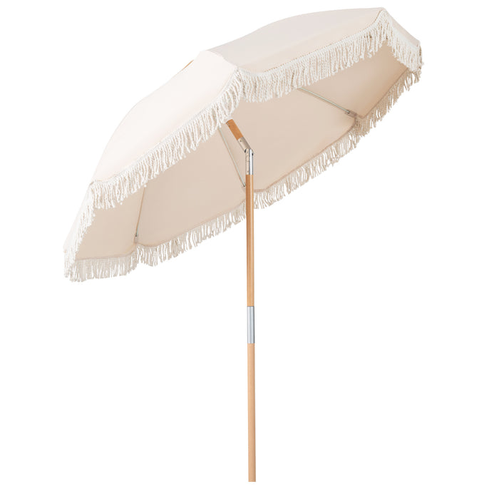 Patio Umbrella with Fringe Tassel Market Table Umbrella with Push Button Tilt-