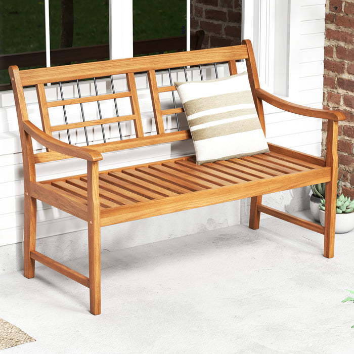 Patio Acacia Wood Bench Wooden 2-Person Outside Chair
