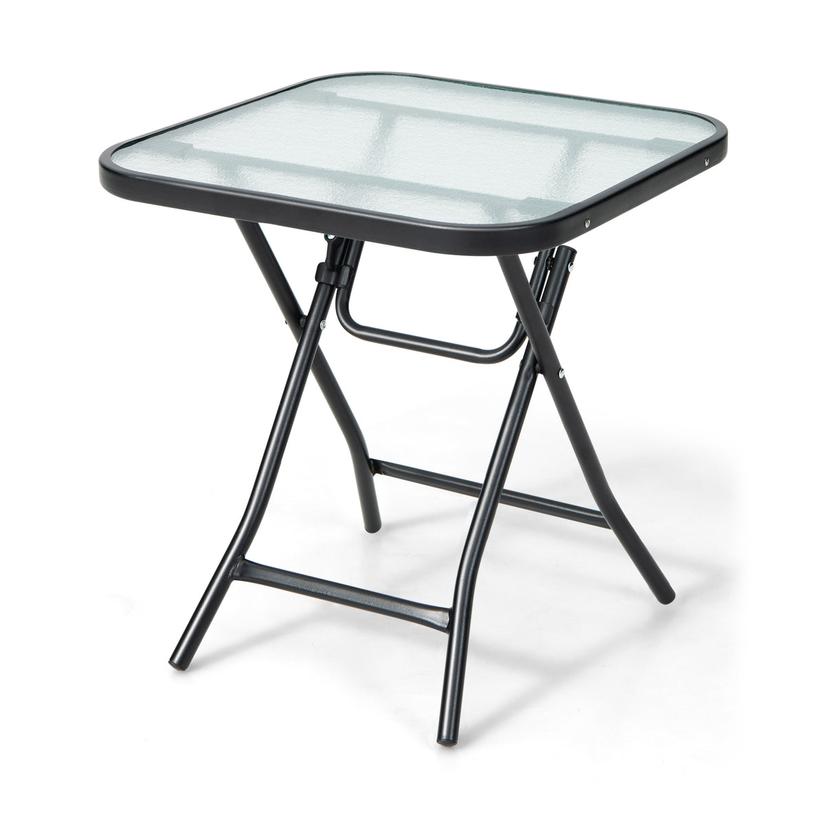 Patio Bistro Table Square Glass Side Table with Rustproof Frame