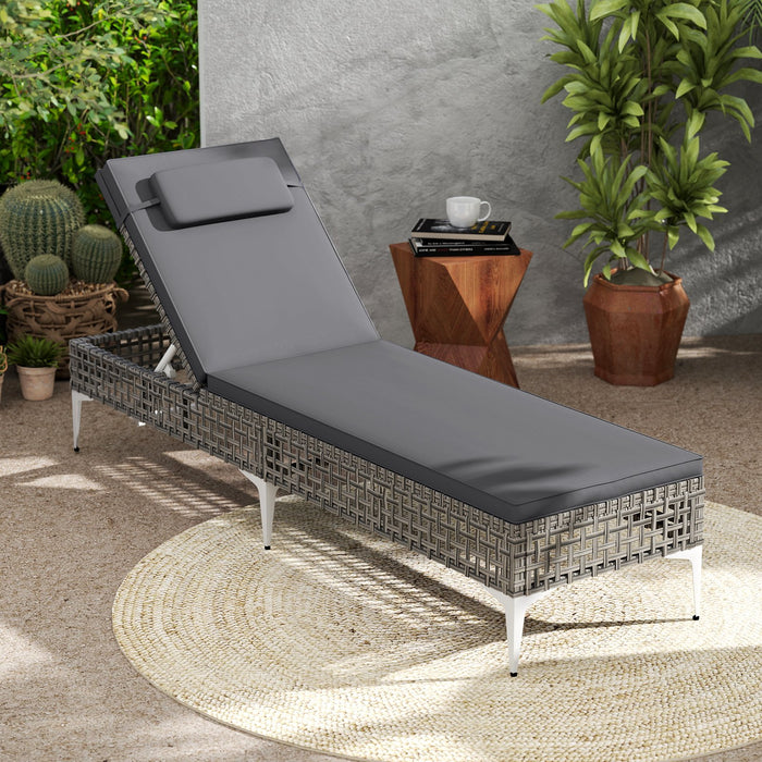 Patio Chaise Lounge PE Wicker Reclining Sun Lounger with 6-Level Adjustable Backrest-White-1 Piece