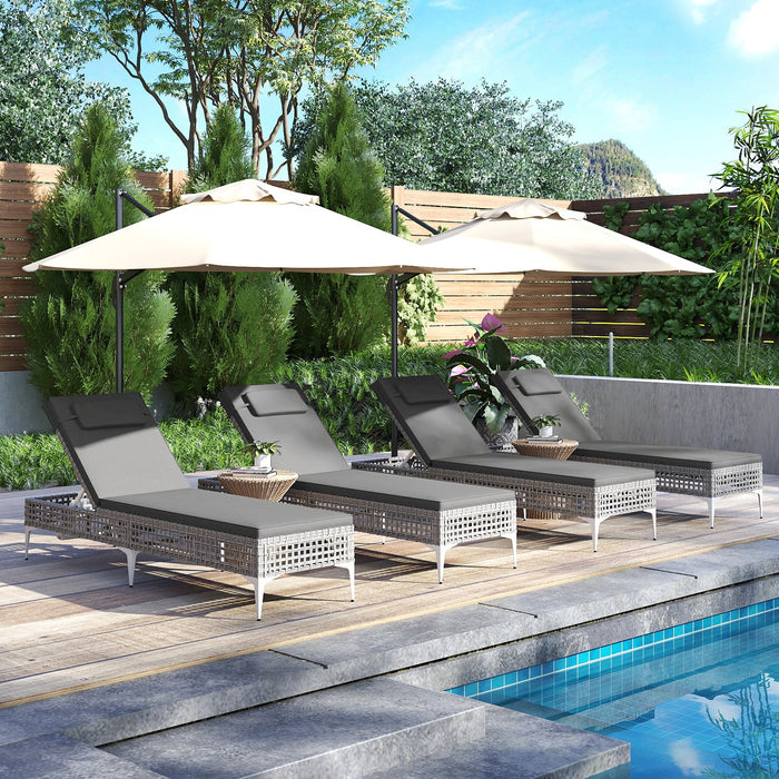 Patio Chaise Lounge PE Wicker Reclining Sun Lounger with 6-Level Adjustable Backrest-White-1 Piece