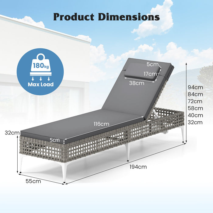 Patio Chaise Lounge PE Wicker Reclining Sun Lounger with 6-Level Adjustable Backrest-White-1 Piece