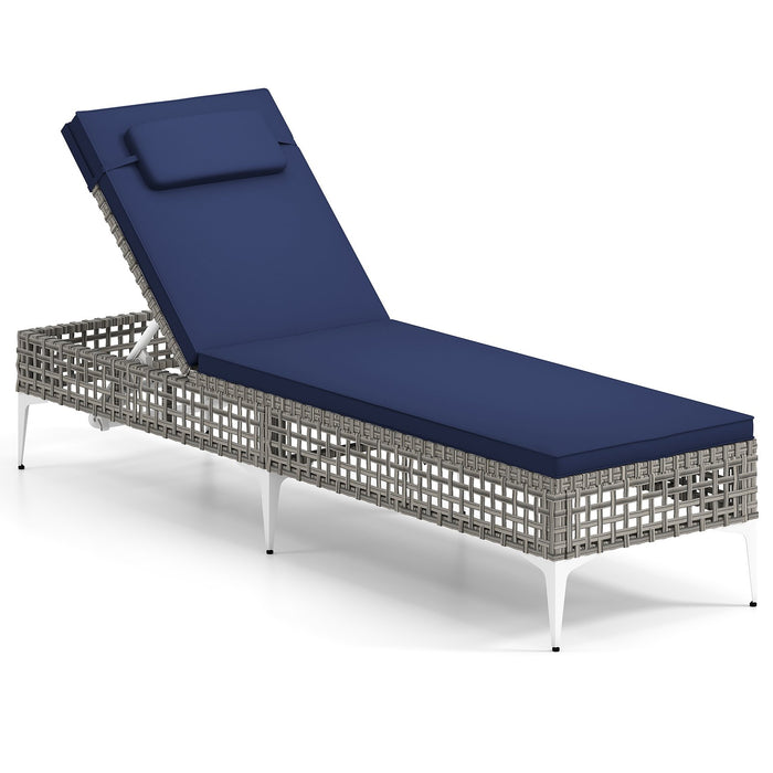 Patio Chaise Lounge PE Wicker Reclining Sun Lounger with 6-Level Adjustable Backrest-White-1 Piece