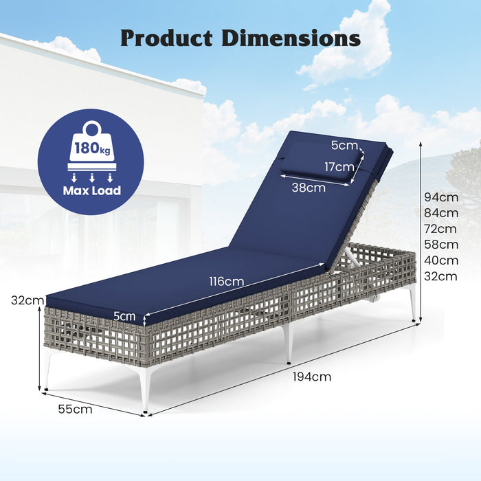 Patio Chaise Lounge PE Wicker Reclining Sun Lounger with 6-Level Adjustable Backrest-White-1 Piece