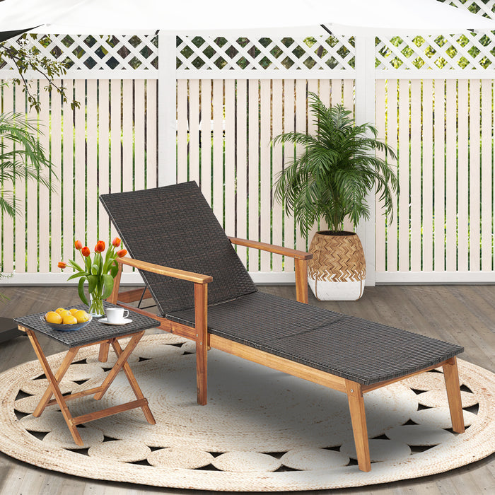 Patio Chaise Lounge Chair Rattan Recliner with 4-Level Adjustable Backrest