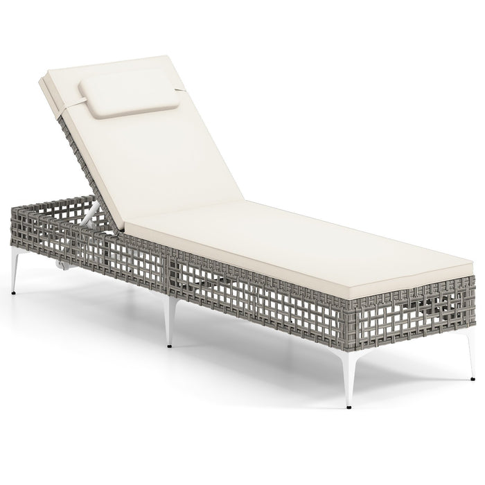 Patio Chaise Lounge PE Wicker Reclining Sun Lounger with 6-Level Adjustable Backrest-White-1 Piece