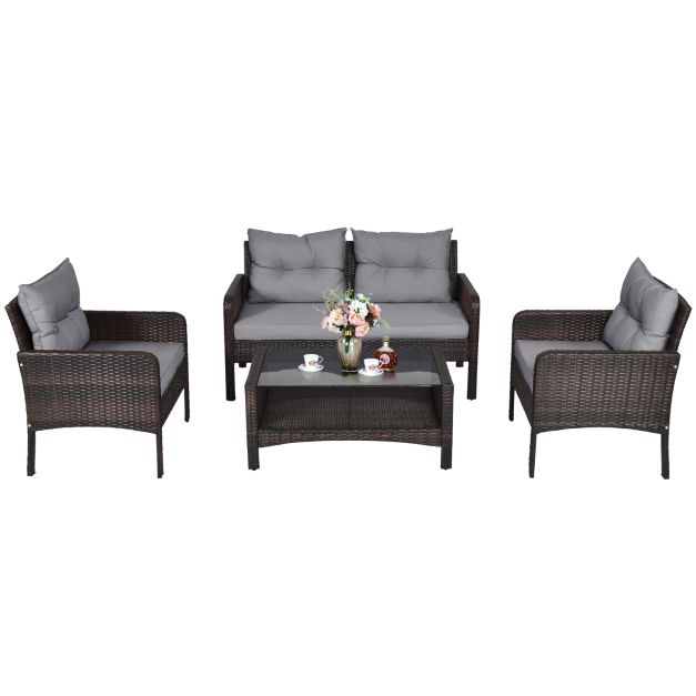 PE Rattan - Grey 4 Piece Patio Conversation Furniture Set - Perfect for Relaxation in Outdoor Spaces