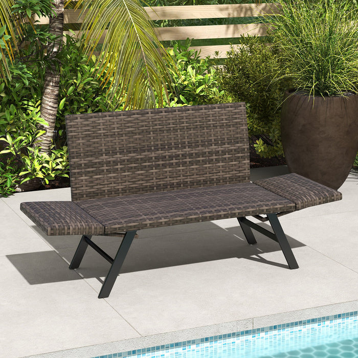 Patio Convertible Sofa for 2 Quick Dry Foam Padded Rattan Loveseat-Grey